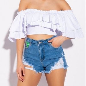 Stasia Leave Me Alone Distressed Denim Booty Shorts